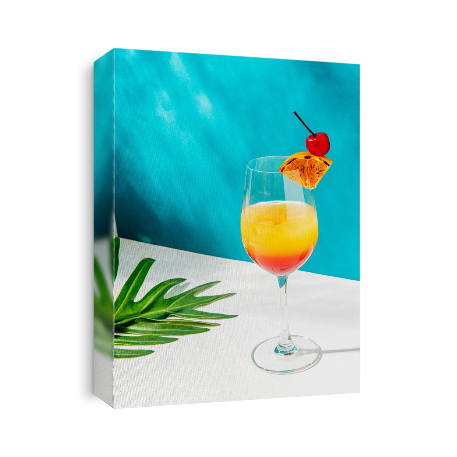 Tequila sunrise cocktail on blue background