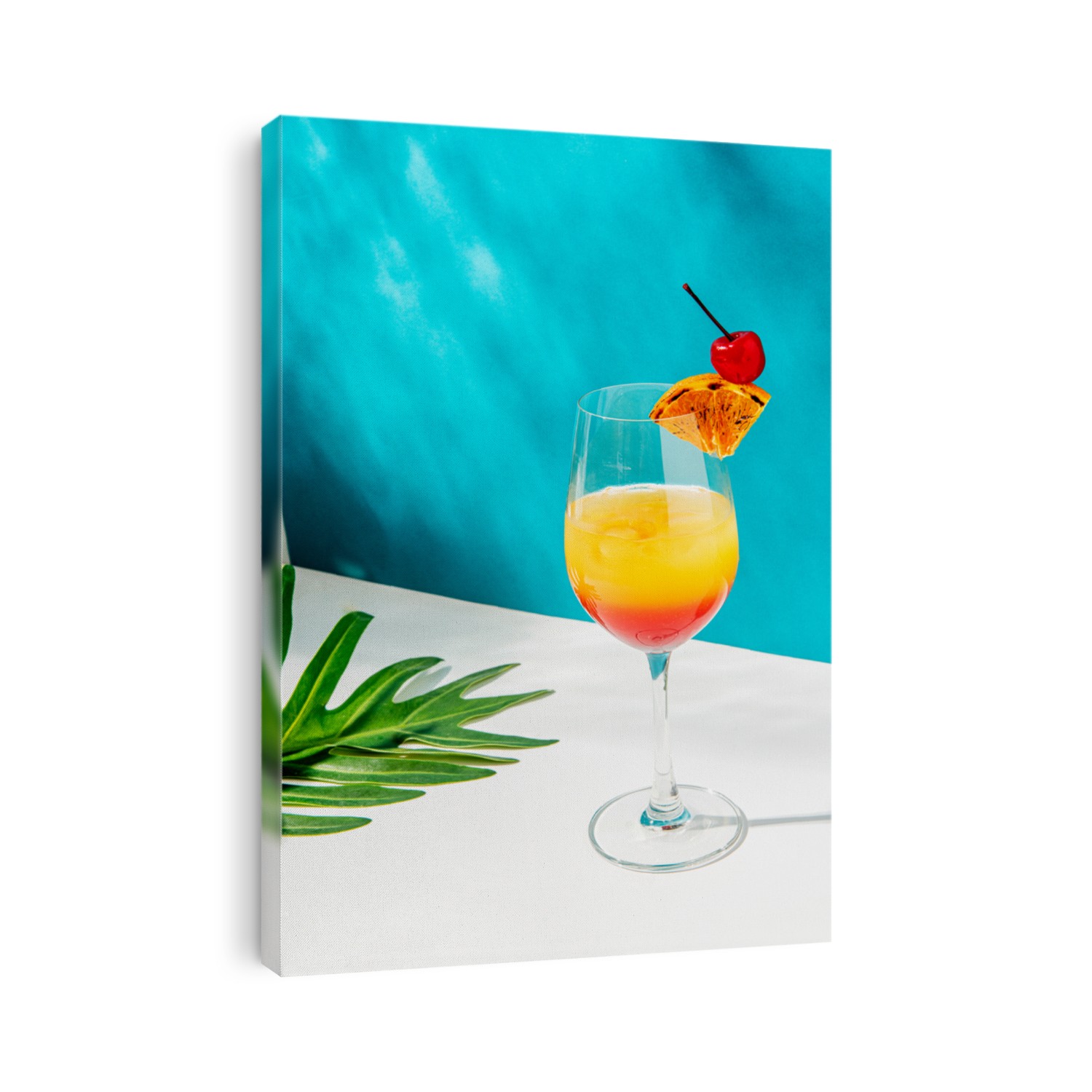 Tequila sunrise cocktail on blue background